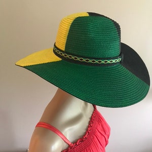Hand Painted Jamaican Flag Color Green-Yellow-Black Narrow Brim Sports Hat