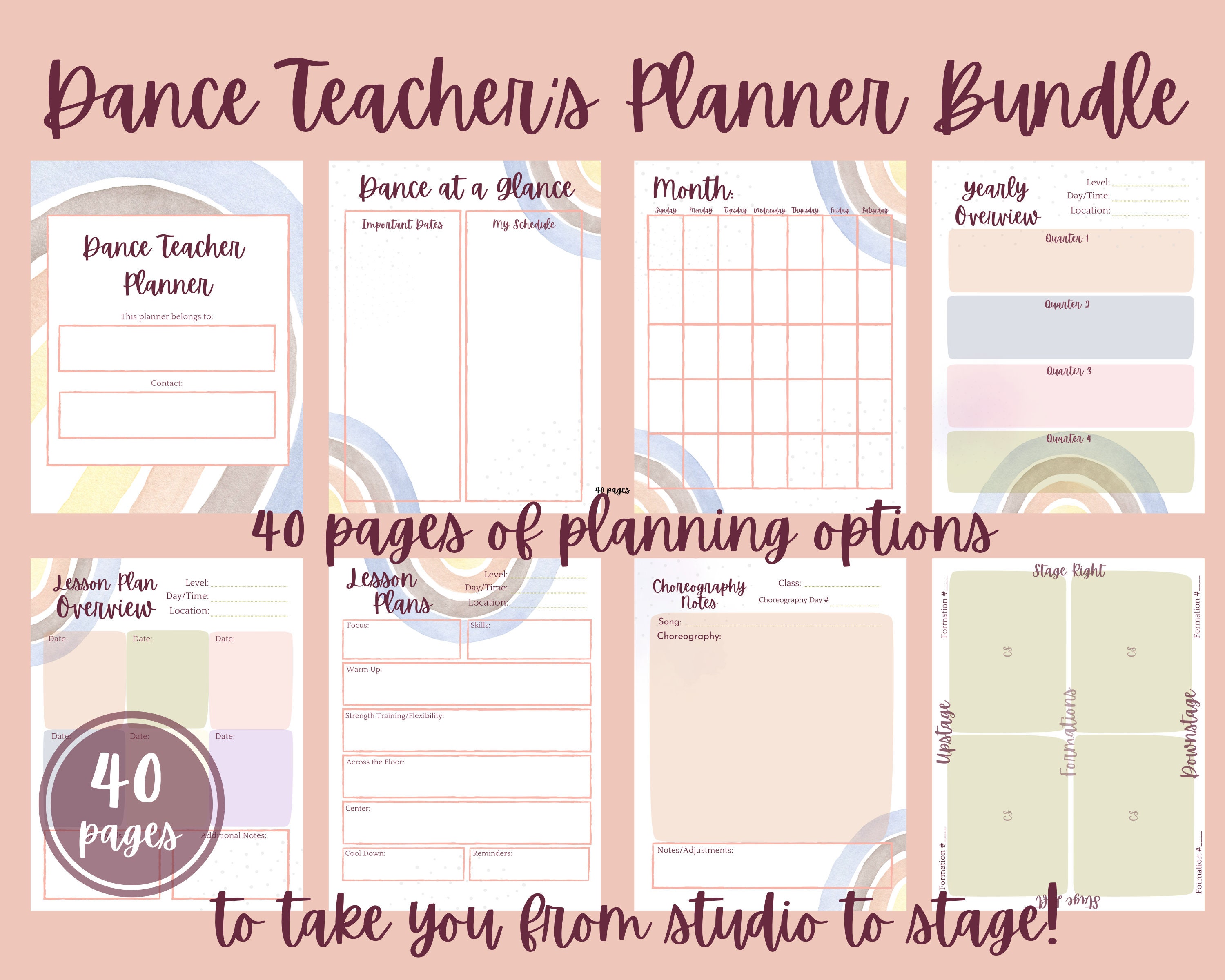 Dance Teacher Planner Bundle | Choreography Planning, Dance Studio Organization, Dance Class Lesson Plans & Performance Organizer for School