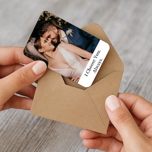 Photo Gift Wallet Card, Personalized Metal Card, Custom Photo Gift for Couple, Anniversary, Wedding Keepsake with Message for Him or Her