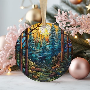 Forest Christmas Ornament 2025, Stained Glass Christmas Ornament, Hiking Ornament, Tree Decor, Peaceful Holiday Gift, Wilderness Hiking Gift