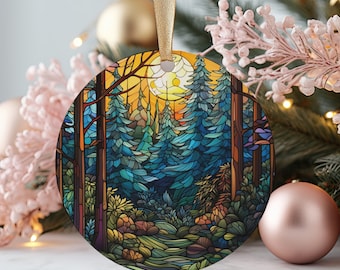 Forest Christmas Ornament 2025, Stained Glass Christmas Ornament, Hiking Ornament, Tree Decor, Peaceful Holiday Gift, Wilderness Hiking Gift