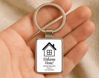 Real Estate Client Gifts, Bulk Personalized Keychains, Metal Welcome Home Gift, Realtor Closing Gift, Housewarming New Home Client Gifts