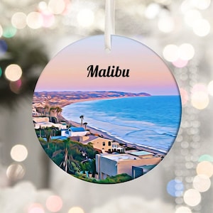 Enfeite de Malibu, Presente de Natal, Presente de Malibu, Enfeite de Natal, Lembrança de Malibu, Natal em Malibu, Enfeite de Árvore, Enfeite da Califórnia
