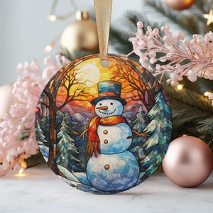 Snowman Christmas Ornament 2025, Stained Glass Holiday Tree Ornament, Winter Snow Decor, Christmas Tree Decorations, Gift for Family
