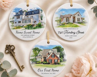 Custom House Photo Ornament, Watercolor New Home Gift, Personalized First Home Keepsake, Housewarming or Realtor Closing Gift