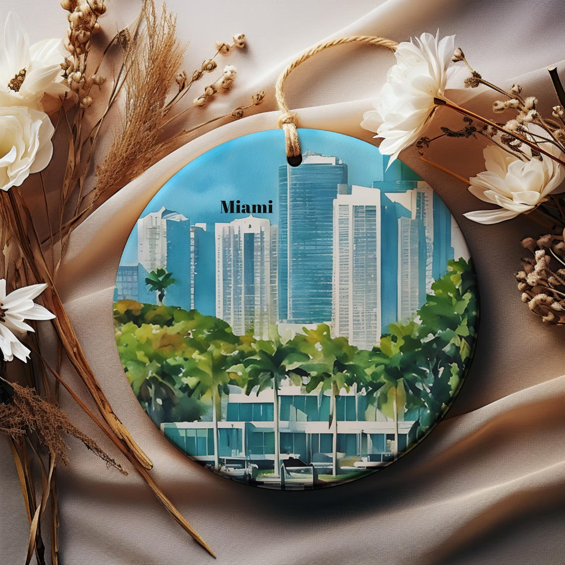 Miami Christmas Ornament, Unique Miami Christmas Gift, Miami Florida