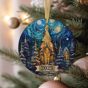 Holiday Gift Ornament 2025, Stained Glass Christmas Gift Ceramic Tree Ornament, Christmas Decoration for Her or Family
