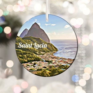 Saint Lucia Ornament, Christmas Gift, Saint Lucia Gift, Christmas Ornament, Saint Lucia Souvenir, Saint Lucia Christmas, Tree Ornament