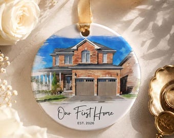 Adorno para el hogar nuevo, retrato de casa en acuarela personalizado a partir de una foto, recuerdo de la primera Navidad.