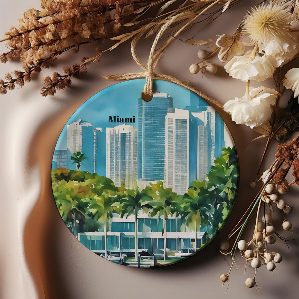 Miami Christmas Ornament, Unique Miami Christmas Gift, Miami Florida