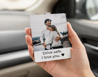 Personalized Car Visor Clip with Custom Photo, Drive Safe Anniversary Gift for Him