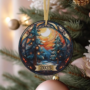 Holiday Ornament 2025, Stained Glass Christmas Ornament, Tree Ornament Decorations, Cabin Christmas, Gift for Him or Her