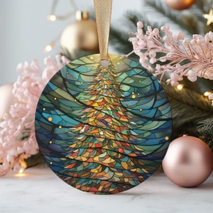 Christmas Tree Ornament, Stained Glass Ceramic Ornament, Holiday Decor Gift for Her, Elegant Keepsake for 2025, Gift Exchange