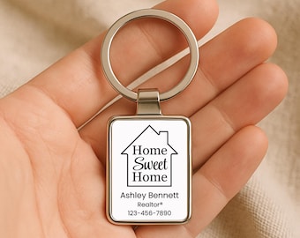 Bulk Custom Metal Keychains, Realtor Closing Gifts, Personalized House Keyring, Real Estate Client Gift, Custom Keychain for Home