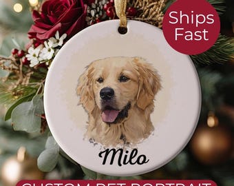 Personalized Watercolor Pet Ornament, Custom Dog or Cat Memorial Ornament, Pet Loss Keepsake, Personalized Christmas Ornament for Pet Lovers