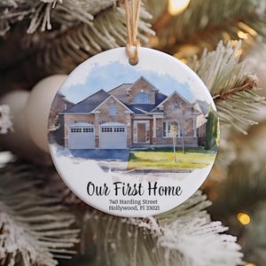 Decorazione per la casa personalizzata, decorazione con ritratto di casa ad acquerello, regalo di Natale per la casa, decorazione fotografica, regalo di inaugurazione della casa, regalo per la casa personalizzato