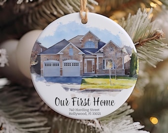 Personalized Home Ornament, Watercolor House Portrait Ornament, Christmas Home Gift, Photo Ornament, Housewarming Gift, Custom Home Gift