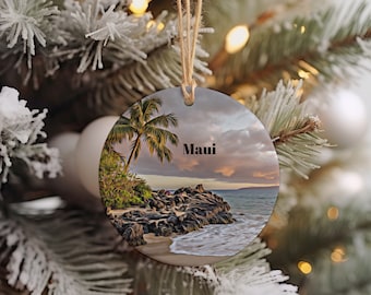 Maui Ornament, Christmas Ornament, Maui Gift, Christmas Gift, Christmas Decor, Maui Souvenir, Maui Travel, Travel Gift, Xmas Tree