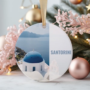 Santorini Christmas Ornament, Personalized Greek Travel Gift, Unique Holiday Decor, Santorini Souvenir, Xmas Gift for Travelers