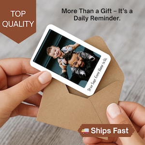 Regalo para el primer día del padre, regalo con foto para que conduzcas con cuidado de bebé o niño, regalo con foto personalizado para papá, tarjeta de metal personalizada para coche o billetera.