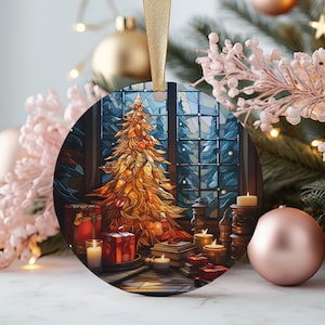Christmas Tree Ornament, Christmas Tree Decoration, Holiday Gift Idea, Heirloom Keepsake, Round Ceramic, Gift Exchange, Gift Idea, Xmas Tree