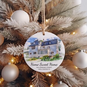 New Home Gift Ornament, Custom Watercolor House Portrait, Personalized ...