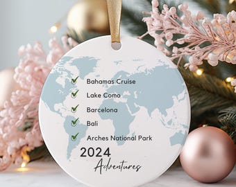 Reisavontuur kerstornament, uniek cadeau voor reizigers, reisornament cadeau, vakantiedecor, cadeau voor reizigers, vakantieherinnering
