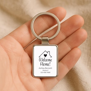 Welcome Home Metal Keychains, Realtor Client Gift Bulk, Personalized Closing Gifts, Custom New Home Keyring, Real Estate Gifts