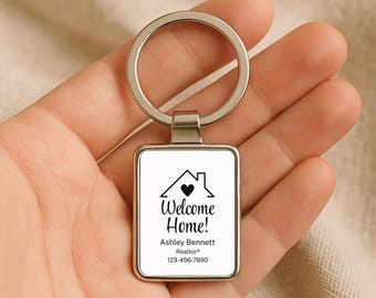Welcome Home Metal Keychains, Realtor Client Gift Bulk, Personalized Closing Gifts, Custom New Home Keyring, Real Estate Gifts