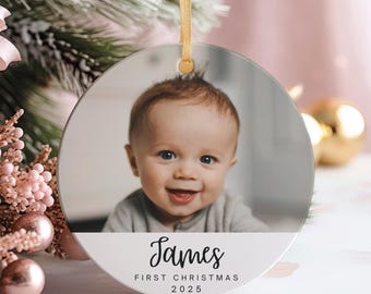 Baby Photo Christmas Ornament, First Christmas Ornament, Custom Christmas Gift, Personalized Name & Year, New Baby Gift, Baby Shower Gift