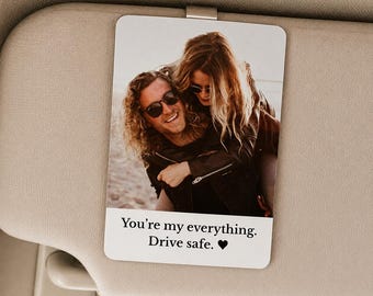 Gift for Girlfriend, Personalized Car Visor Clip Photo, Drive Safe Reminder, Custom Picture Holder