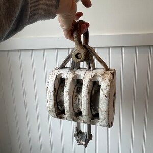 Large White Painted 3 Pulley Block