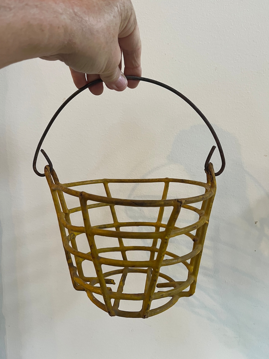 Vintage Yellow Wire Egg Basket Etsy