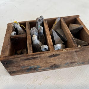 Vintage Fishing Weights in an Old Wood Box