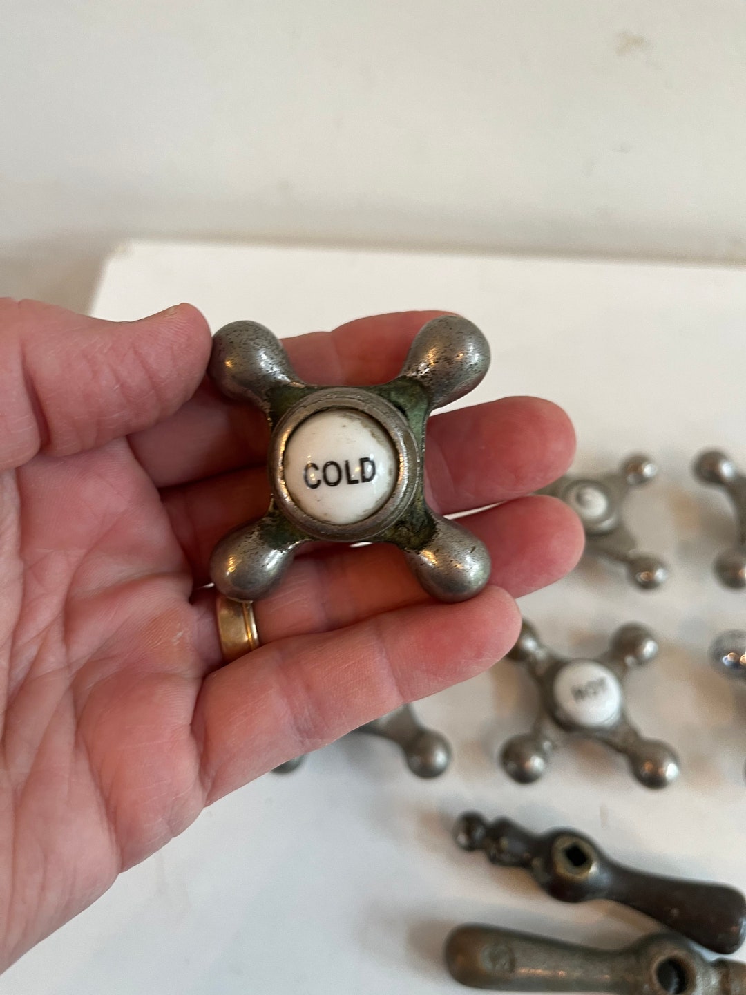 6 Vintage Hot and Cold Faucet Knobs and 2 Handles Etsy