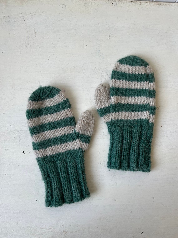 Hand Made Childs Knitted Wool Mittens