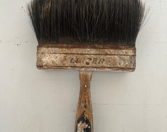 Big Blue Brush for Painting, Vintage Distressed Paint Wooden