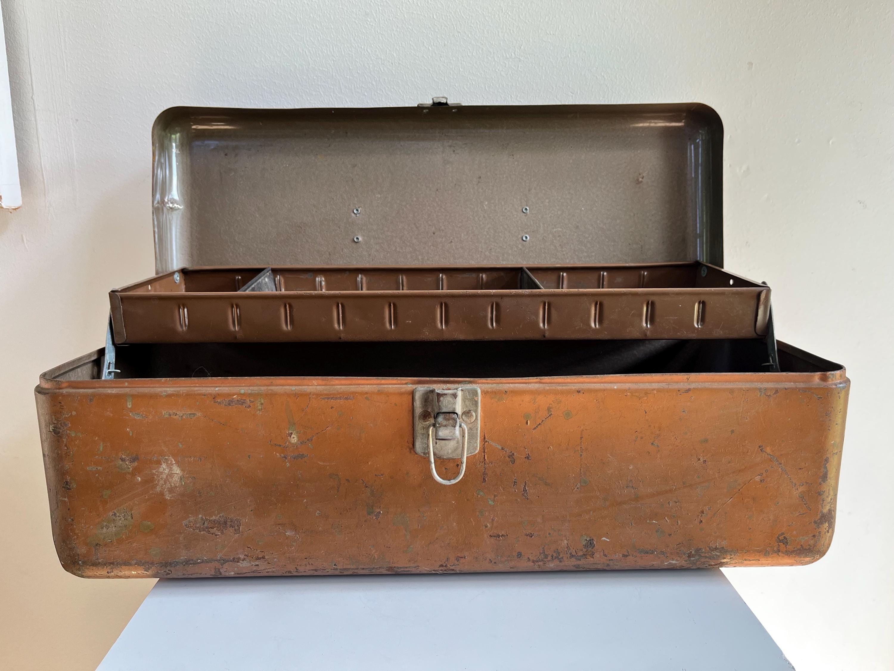 Old Brownish Gold Tool or Tackle Box with a Slide Out Tray