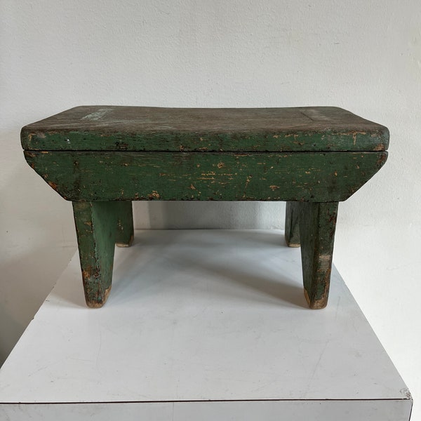 Antique Mortised Green Painted Cricket Bench