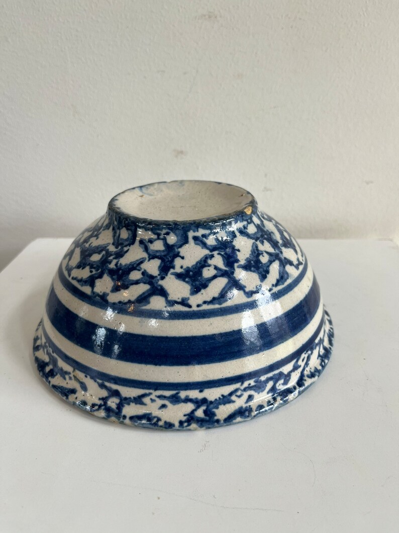 Small Antique Blue and White Sponge Ware Bowl Etsy