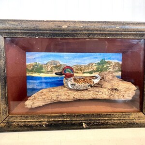 Small Carved Duck and Lake Painting Diorama