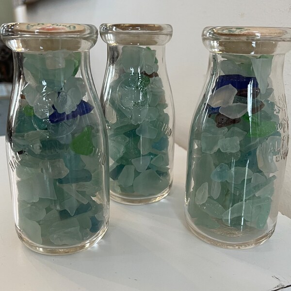 3 Bottles with Sea Glass