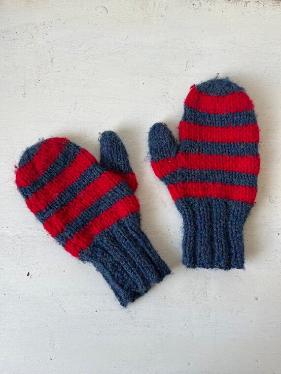 Vintage Wool Knitted Kids Mittens