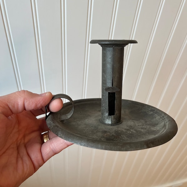 Antique Hand Forged Tin Push Up Candle Holder