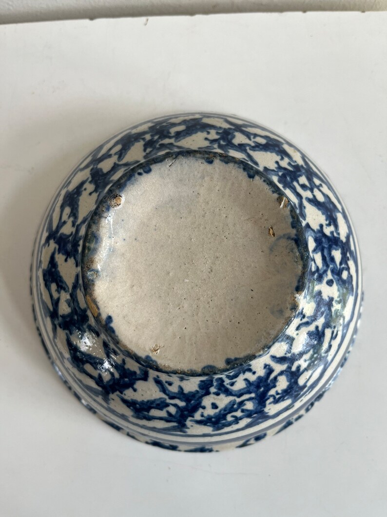 Small Antique Blue and White Sponge Ware Bowl Etsy