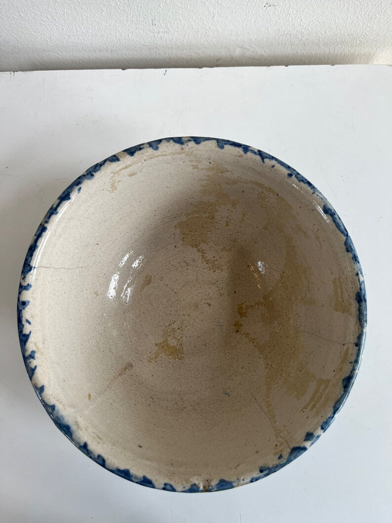 Small Antique Blue and White Sponge Ware Bowl Etsy