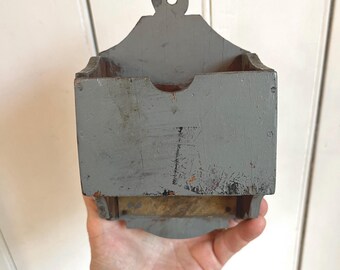 Antique Gray Painted Wood Wall Match Box - Etsy