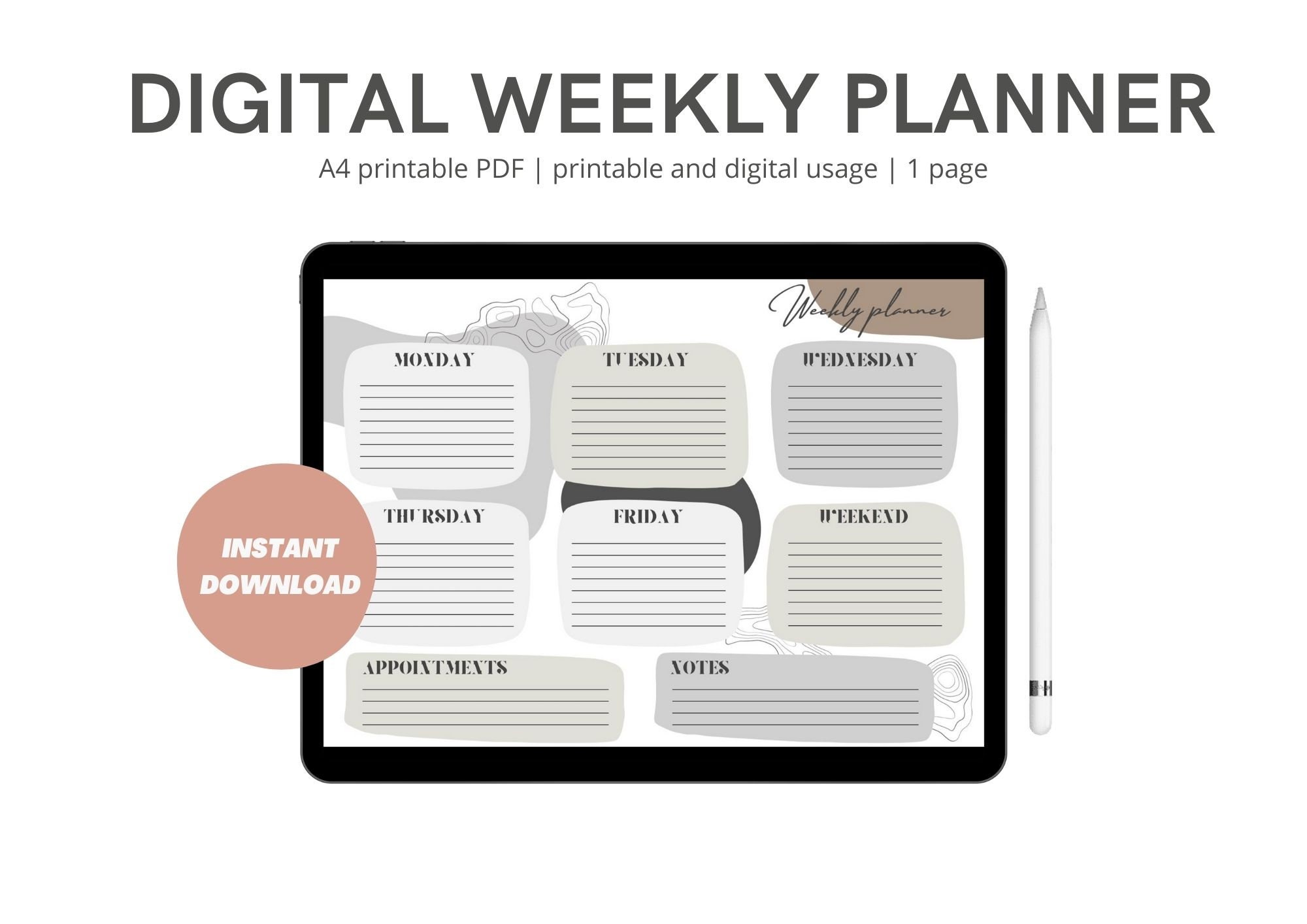 AESTHETIC MINIMALISTIC PLANNER | Printable or Digital Undated Weekly ...