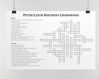 Custom Crossword Puzzle Large Format for 50th Birthday Party Idea, Party cross word, Word Game Lover, group activity, 60th bday activity