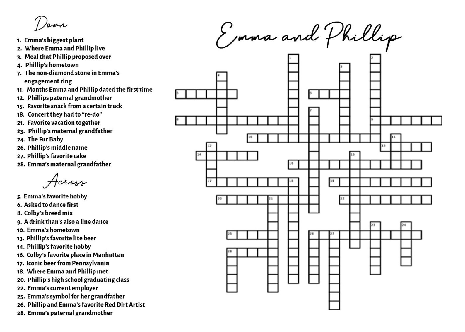 Custom Large Format Bridal Crossword Puzzle Bridal Party Game Etsy